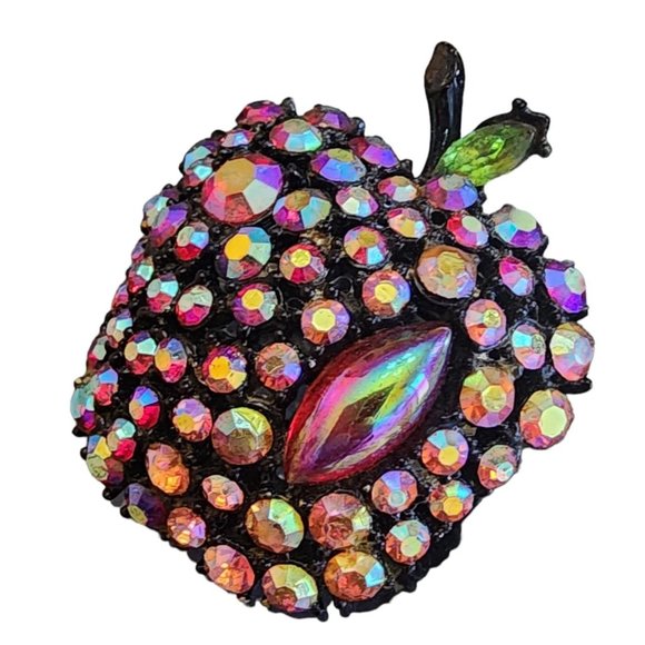 Vintage Signed ART Arthur Pepper Ab Rhinestone Apple Brooch (A1946) - Picture 3 of 6